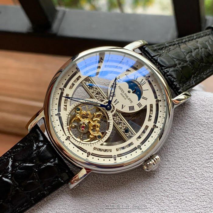 百達翡麗PATEK PHILPPE 最新設計鏤空新品 頂級全自動機械機芯 真牛皮錶帶 精品男士腕表  wssb3697